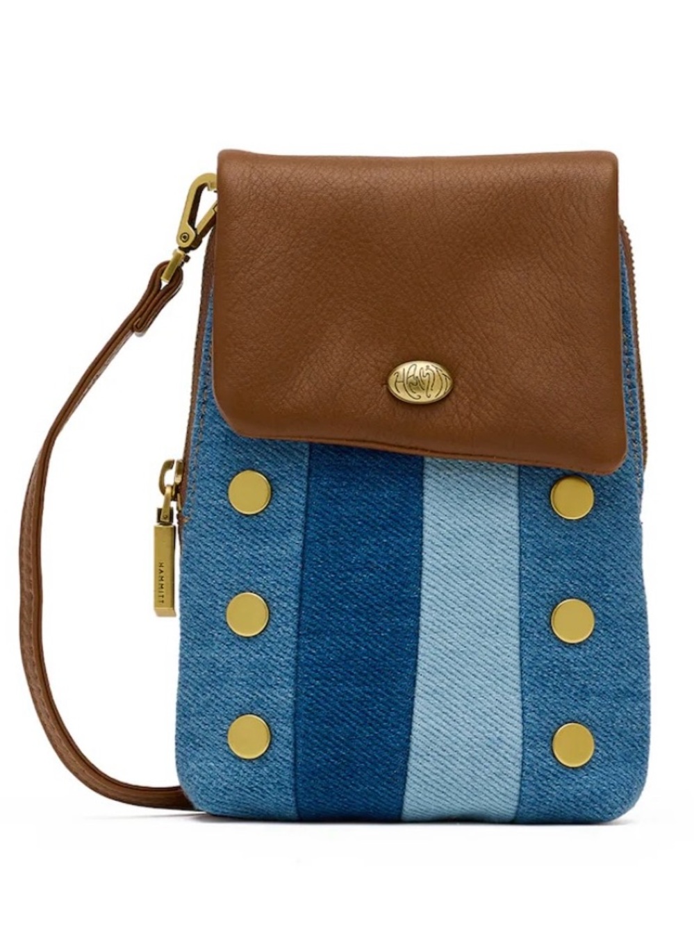 New Hammitt VIP PhoneCrossbody Bag BlueJean Denim Silvertone